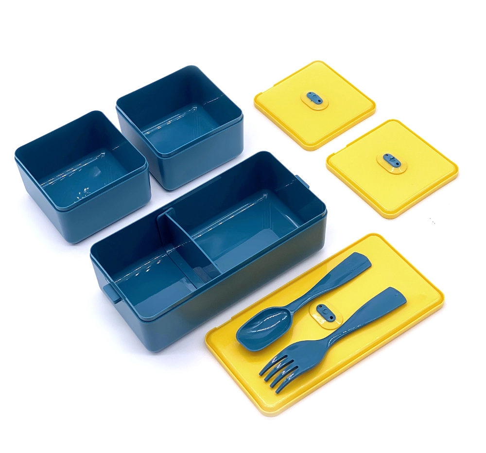 Ланч бокс набір 3в1вилка ложка ланч бег Bento Set синій