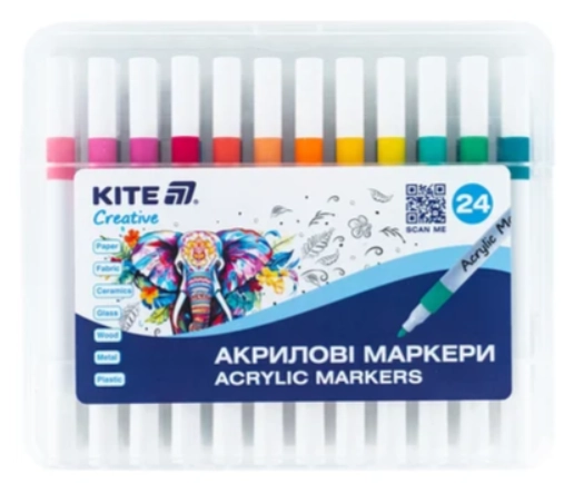 Набір акрилових маркерів Kite Creative 24шт K-1157