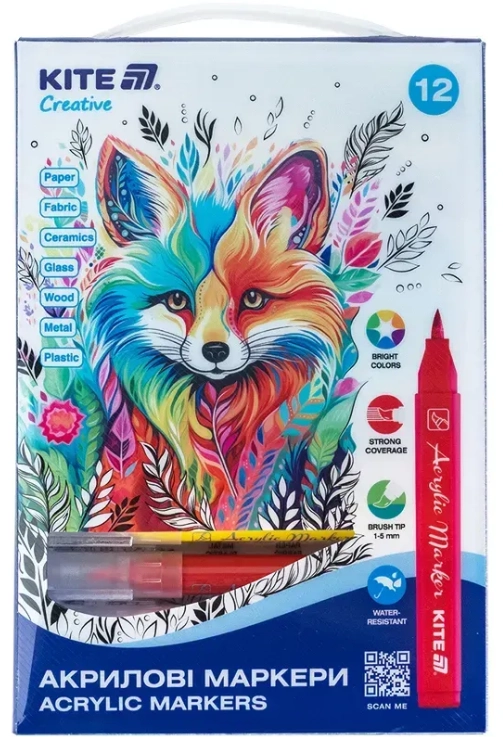 Маркери-пензлики акрилові Kite Creative 12шт K-1159 Маркери-пензлики акрилові Kite Creative 12шт K-1159
