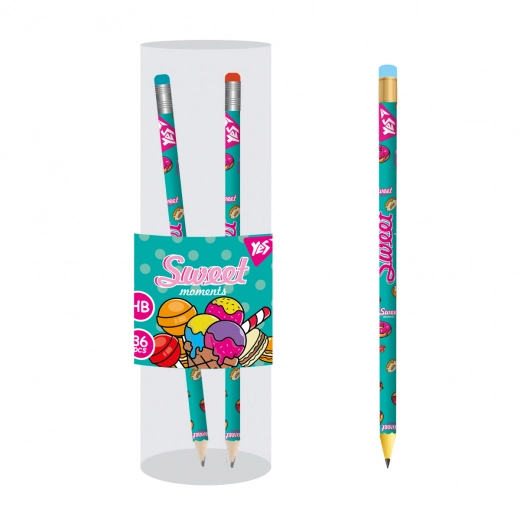 Олівець чорнографітний YES з гумкою Sweet Cream бірюзовий 280654