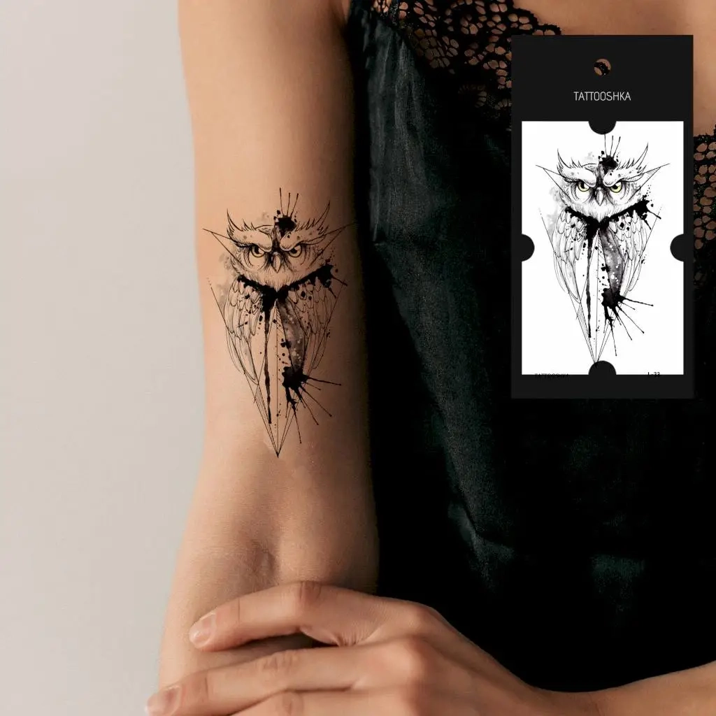 Тимчасове тату Tattooshka Графічна сова міні L-33