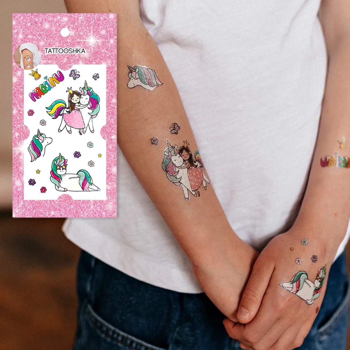 Тимчасове тату Tattooshka Обійми з єдинорогом EC-664