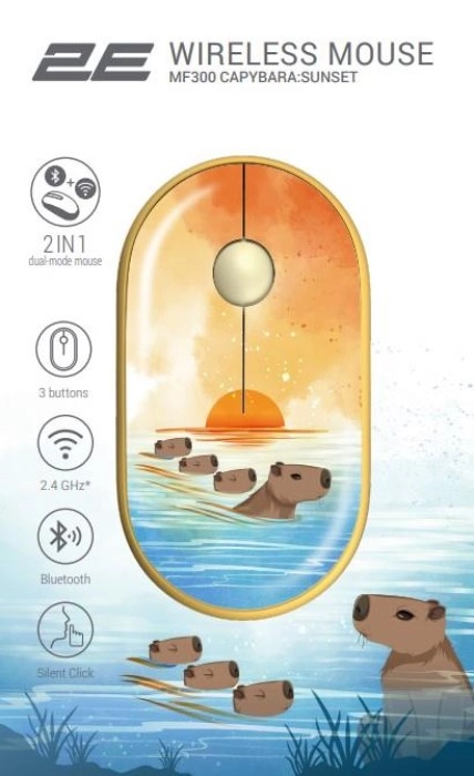 Миша бездротова 2E MF300 CAPYBARA:SUNSET Silent WL BT, жовтий (2E-MF300WCAPIBARAYW)