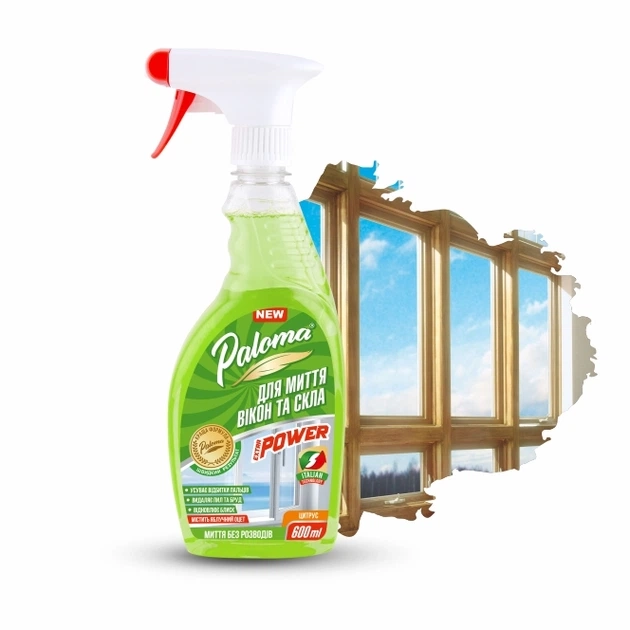 Засіб для скла та дзеркал з яблучнним оцтом цитрус Extra Power Paloma 600 мл PE50410 Засіб для скла та дзеркал з яблучнним оцтом цитрус Extra Power Paloma 600 мл PE50410