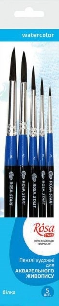 Набір пензлів 8 білка кругла 5шт (№ 0,2,4,6,8) коротка ручка ROSA Studio