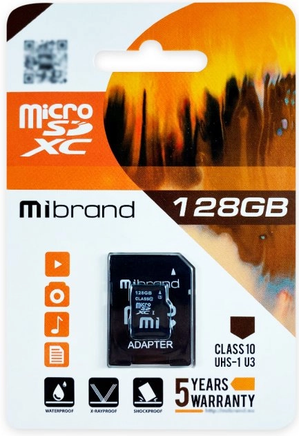 Флеш карта microSDXC (UHS-1 U3) Mibrand 128Gb class 10 (adapter SD) MICDHU3/128GB-A