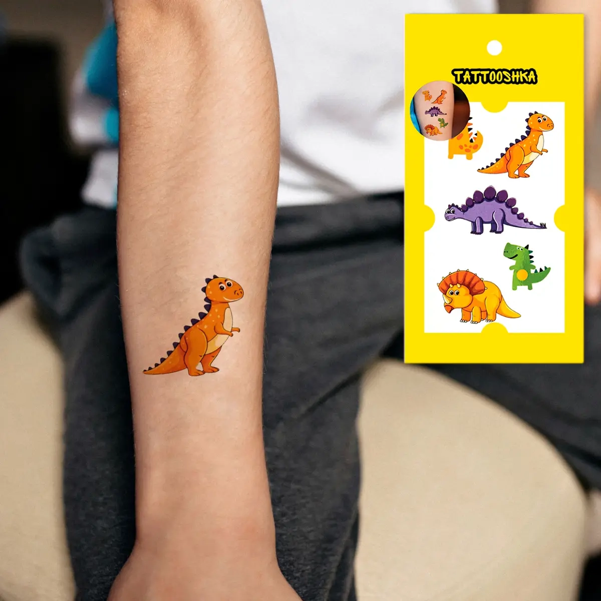 Тимчасове тату Tattooshka Помаранчеві динозаврики WS-071