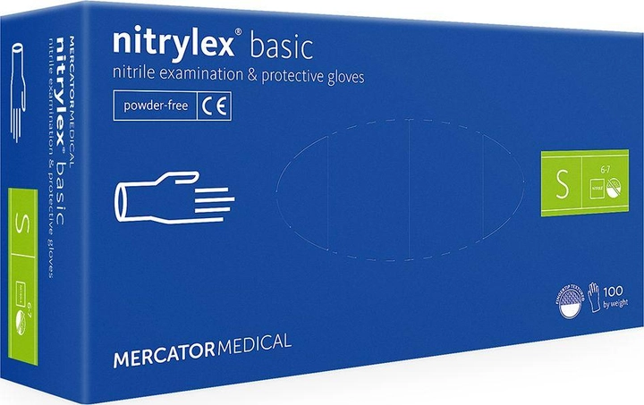 Рукавиці одноразові нітрилові сині NITRYLEX BASIC S 50пар