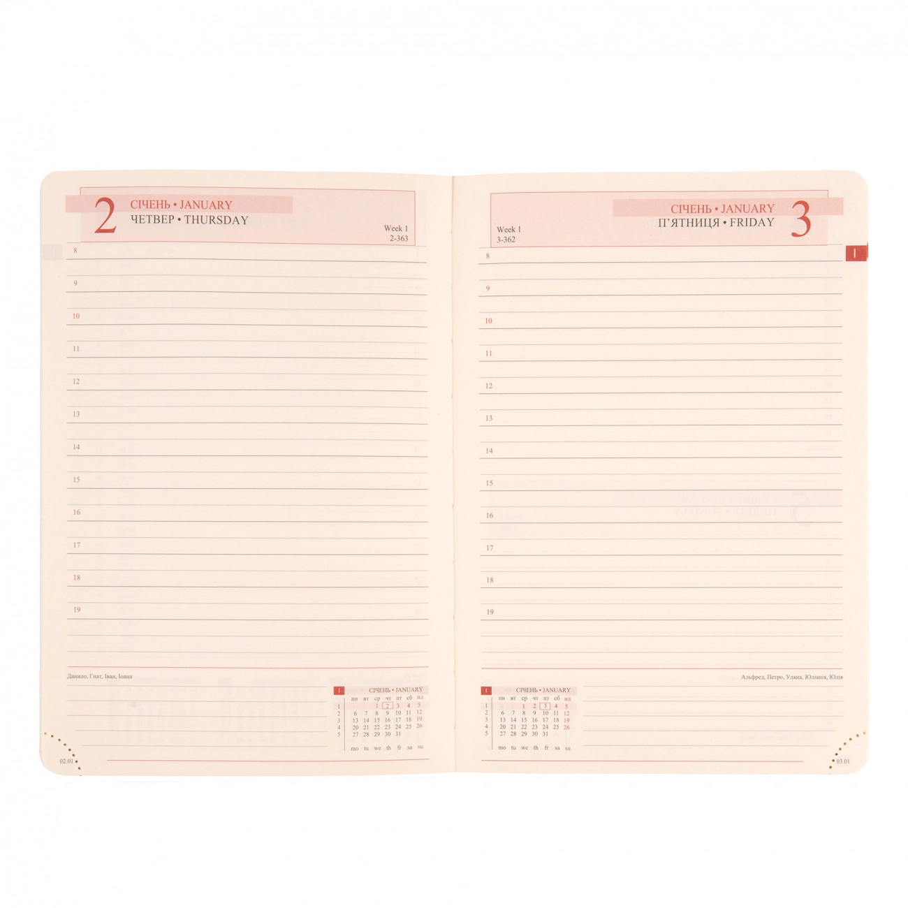 Щоденник датований 12х20cм 2025 Leo Planner Monaco рожевий 252506