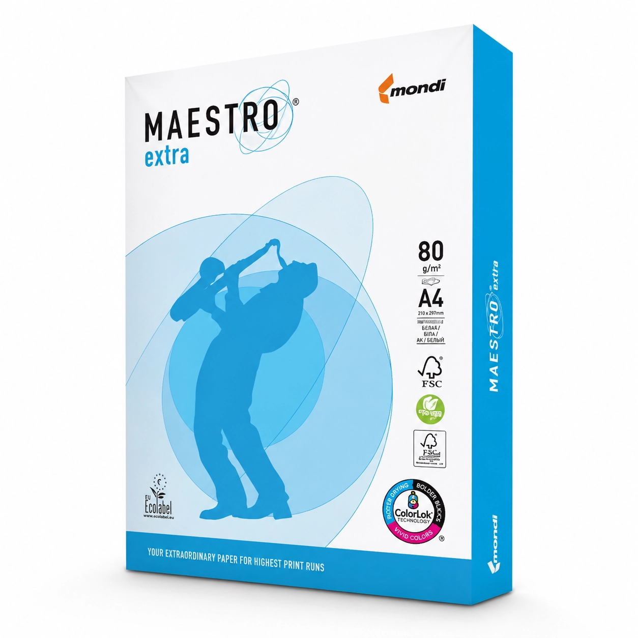 Папір офісний А4, Maestro Exstra, клас A, 80 г/м2, 500 л, Mondi