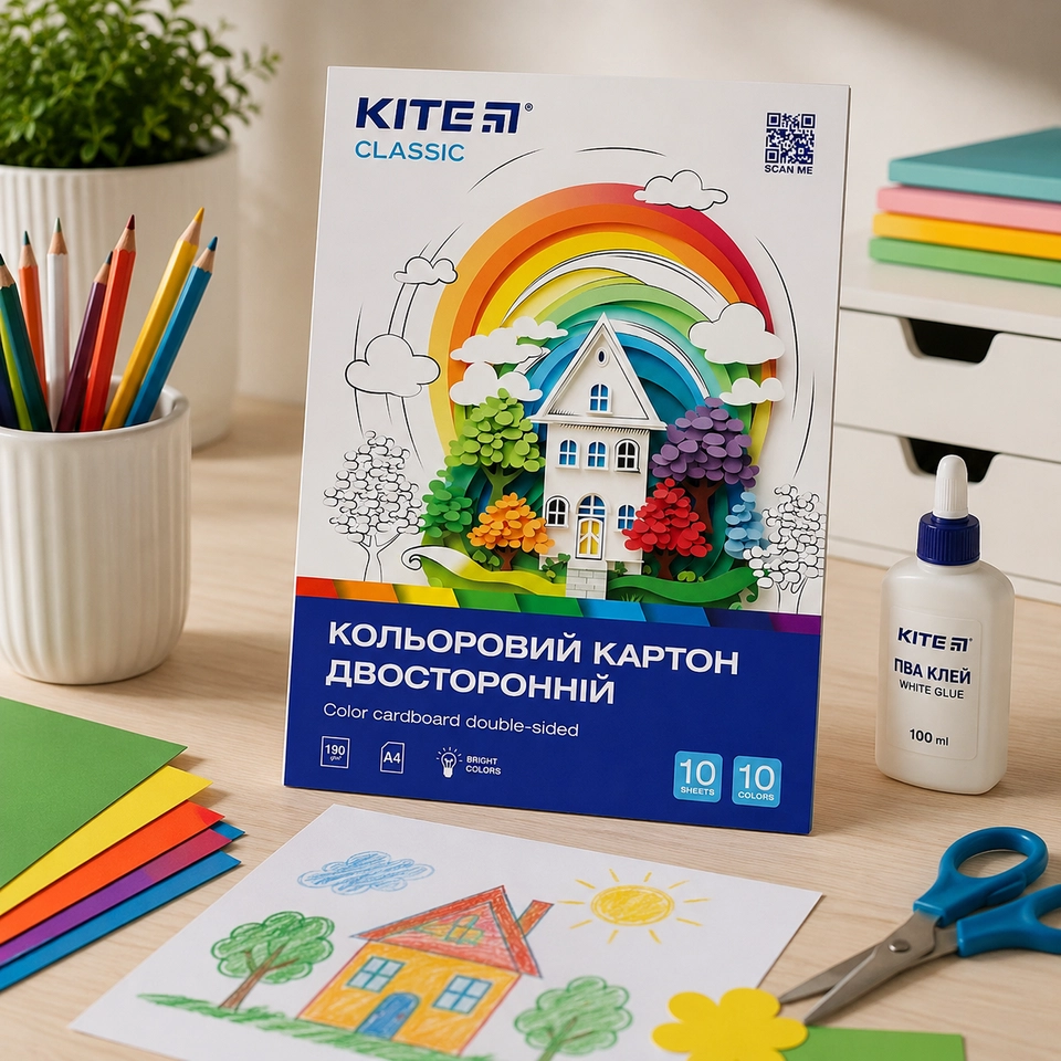 Картон кольоровий двосторонній А4 Kite 10аркушів 10 кольорів HK-2 HK24-255-2 — фото 2