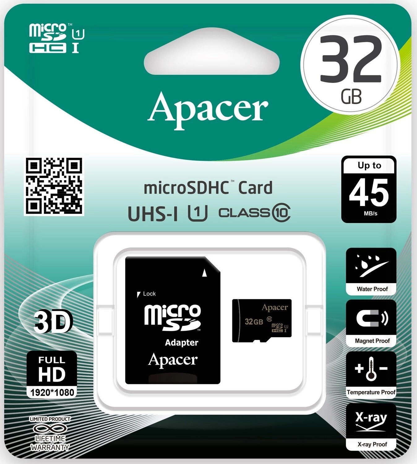 Флеш карта 32GB microSDHC Apacer Class 10+SD adap