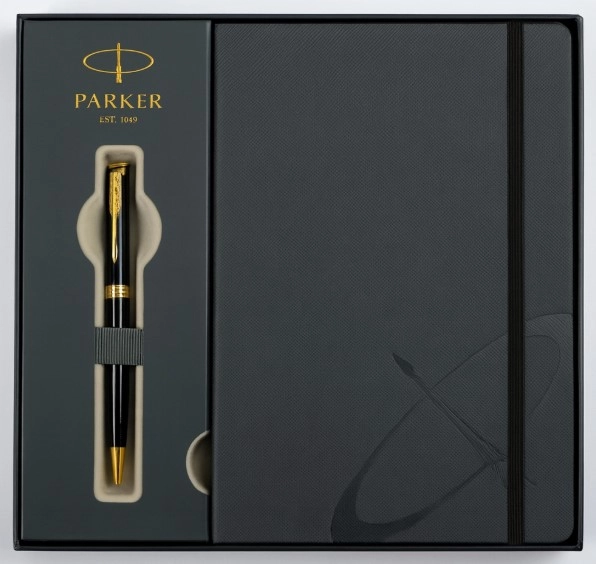 Набір подарунковий Parker Sonnet 17 Black Lacquer GT BP Блокнот Parker Gift24 86 032b24