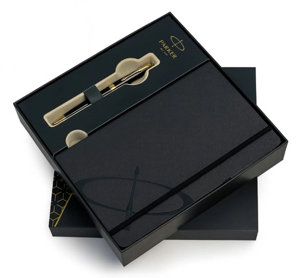Набір подарунковий Parker Sonnet 17 Black Lacquer GT BP Блокнот Parker Gift24 86 032b24