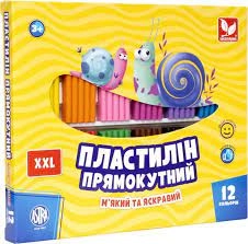 Пластилін восковий  прямокутний Школярик, 12 кольорів, 276г — Малювання та ліплення