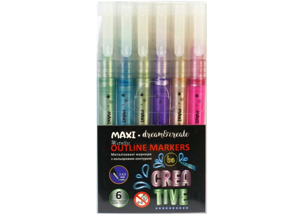 Скетч маркери металізовані з кольоровим контуром MAXI 6 кольорів MX15246