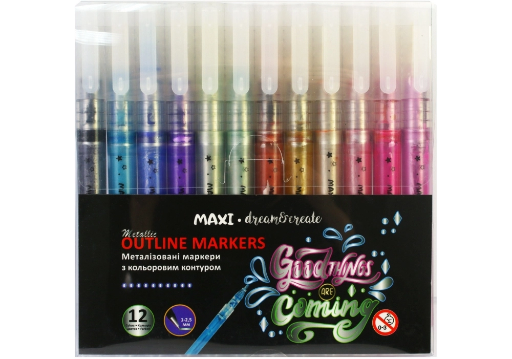 Скетч маркери металізовані з кольоровим контуром MAXI 12 кольорів MX15247