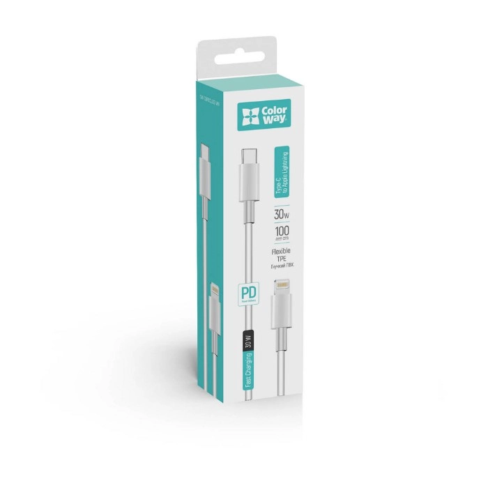 Кабель Colorway Type-C - Apple Lightning (PD Fast Charging) 3.0А 1м білий