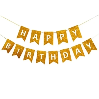 Розтяжка з прапорців Happy birthday 12х16см-5м золото а 13022-1