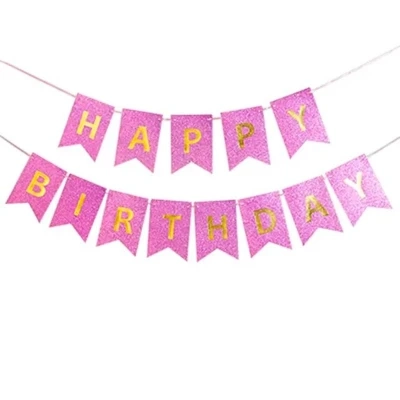Розтяжка з прапорців Happy birthday 12х16см-5м рожева 13022-3