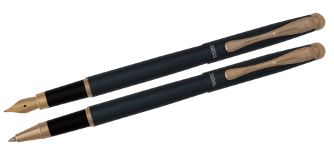 Комплект ручок Regal (перо+ролер) в подарунковому футлярі, перлинно-чорний