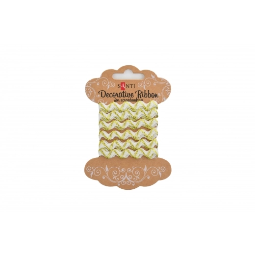 Стрічка декоративна Біла хвиля з золотою ниткою 2м 741376 Стрічка декоративна Біла хвиля з золотою ниткою 2м 741376