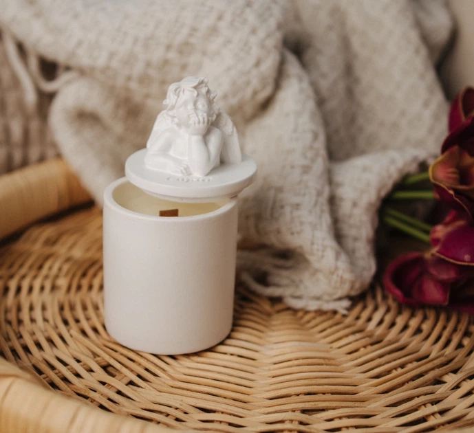 Свічка парфумована CUPID SANTAL WHITE 100% WOOD WAX 165g 35h NAC 1035W