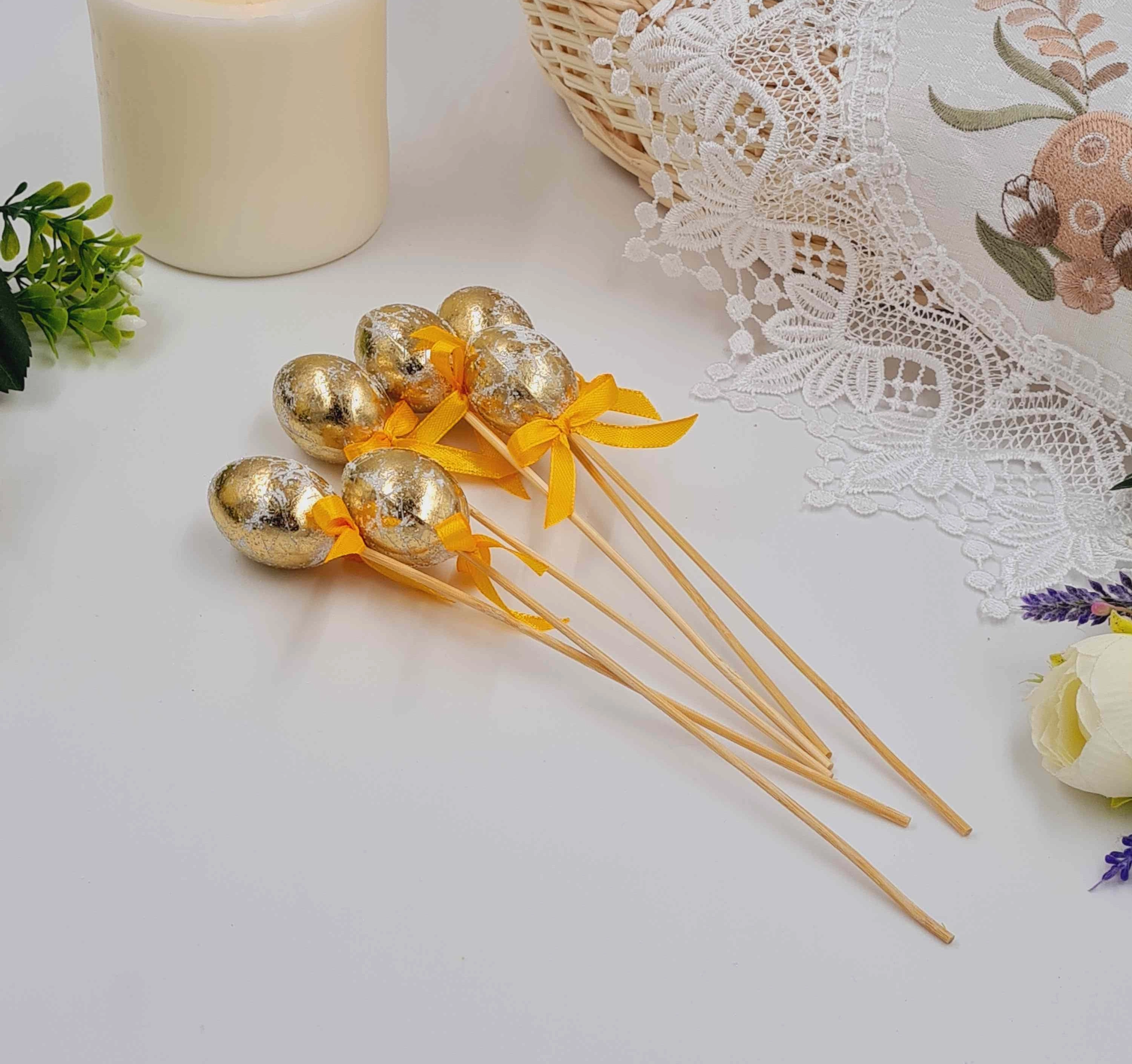 Яйця перепелині Фольговані Золоті на шпажці  4х3см  6шт/уп 282074