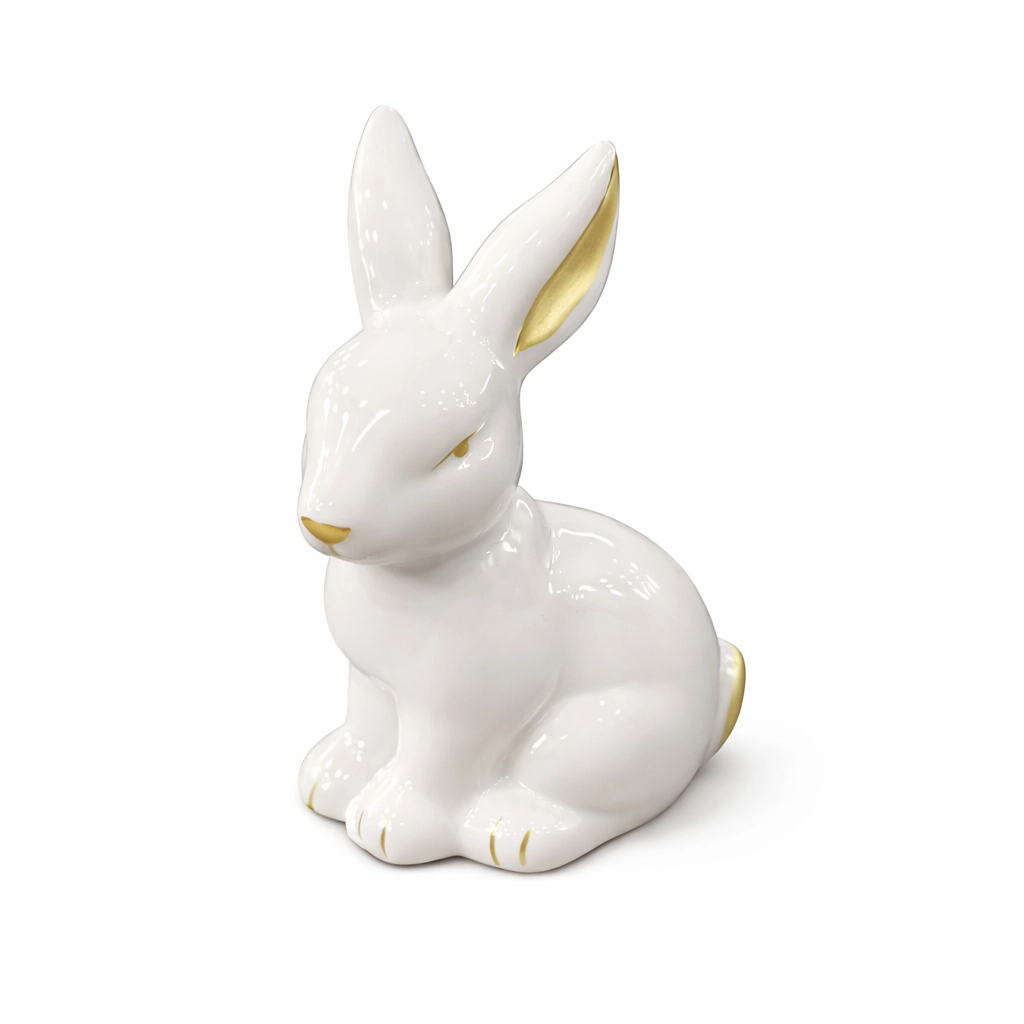 Пасхальна фігурка Зайчик пластик білий з золотими вушками розмір 13х7см  Україна 282093
