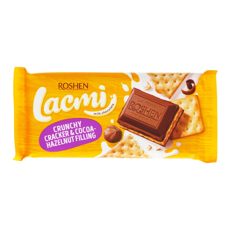 ШОКОЛАД Lacmi молочний з какао-горіховою начинкою і крекером 110г