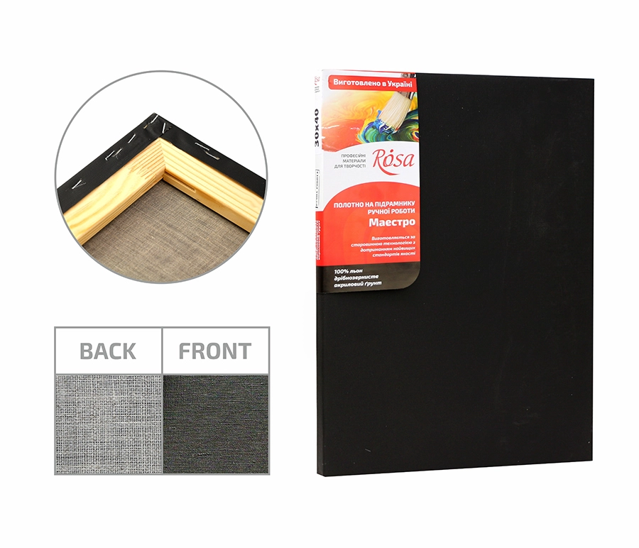Підрамник, 40*60 см, дрібне зерно, Чорний грунт, льон, ROSA											