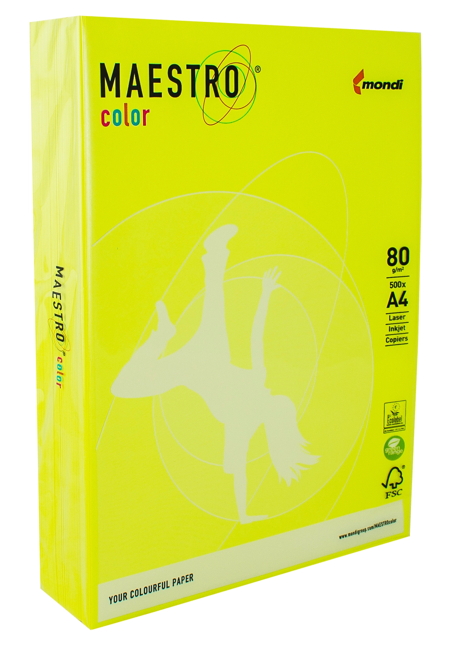 Папір кольоровий A4 80г/м Neon 500арк Yellow жовтий Maestro Color