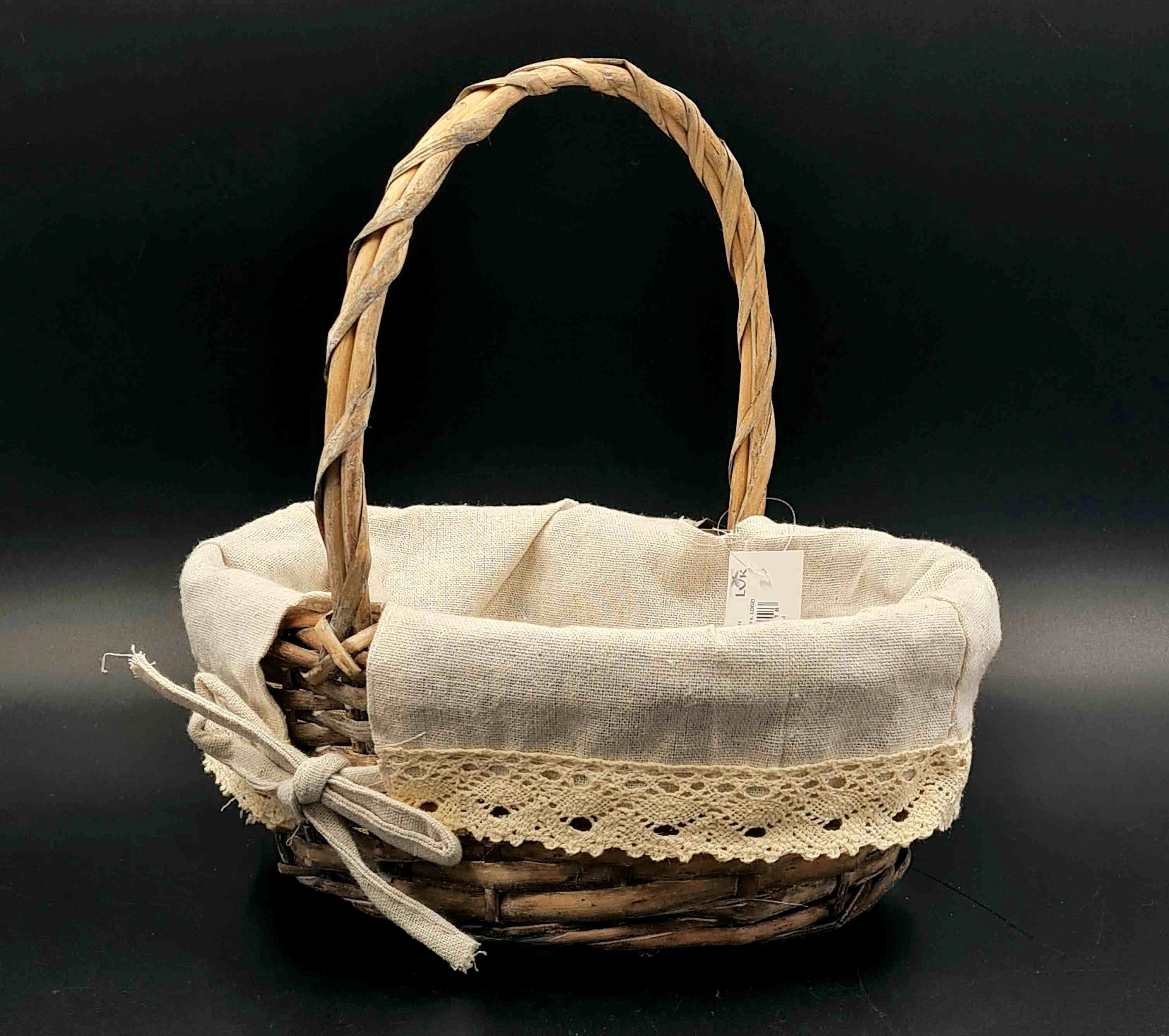 Кошик овальний з Натуральною тканиною  довж.25см   шир.19см   глиб.9 5см   ручка 15см 283289