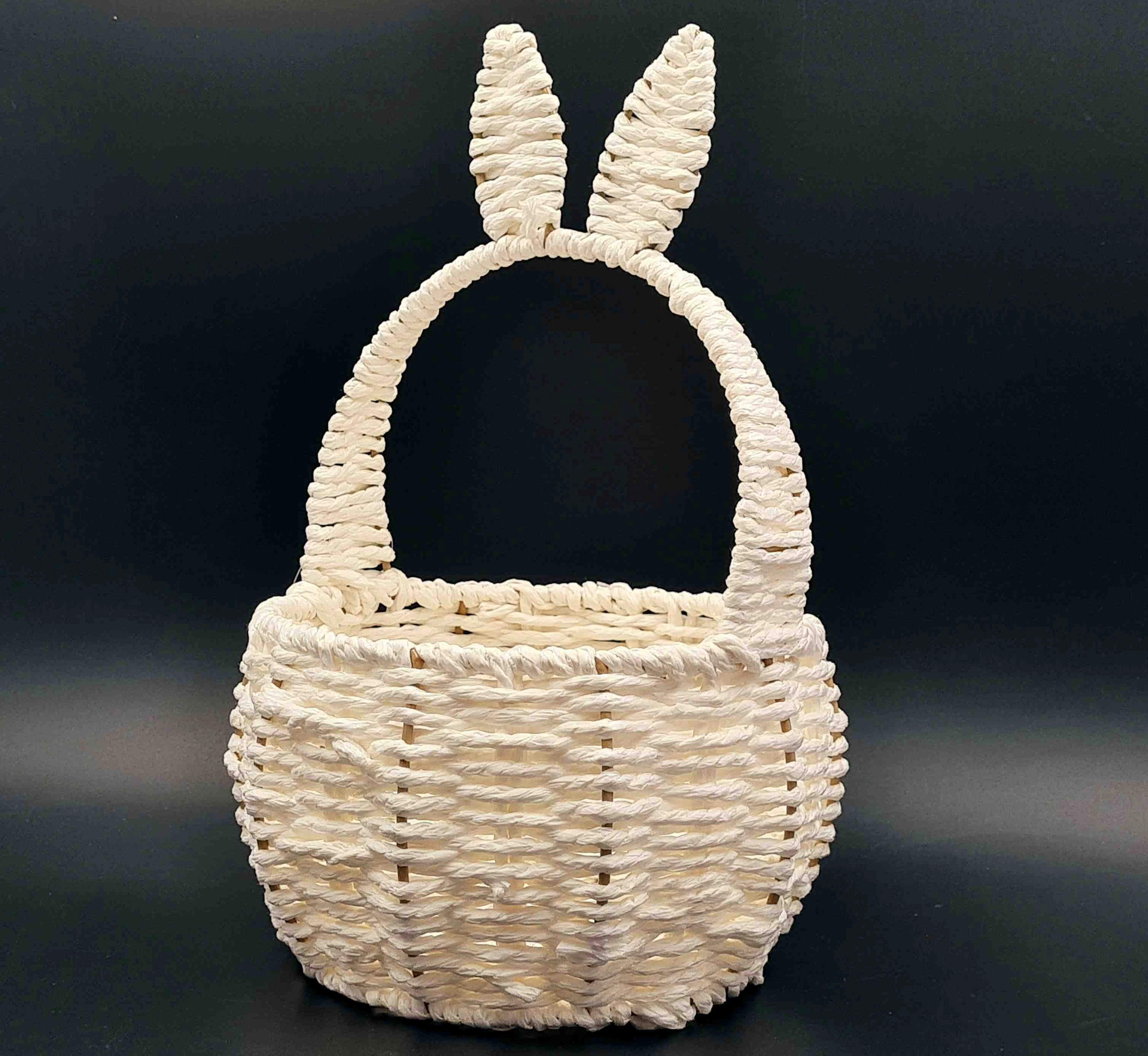 Кошик круглий з Вушками Білий плетений з паперу на металевому каркасі 17х10см х12см 283298