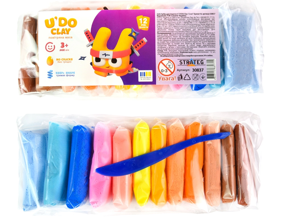 Набір повітряного пластиліну Strateg U`DO Clay 12 шт по 6г 30837